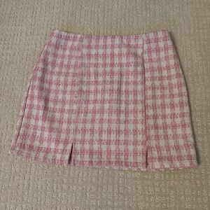 Blue Rain Pink and White Checkered Tweed Mini Skirt